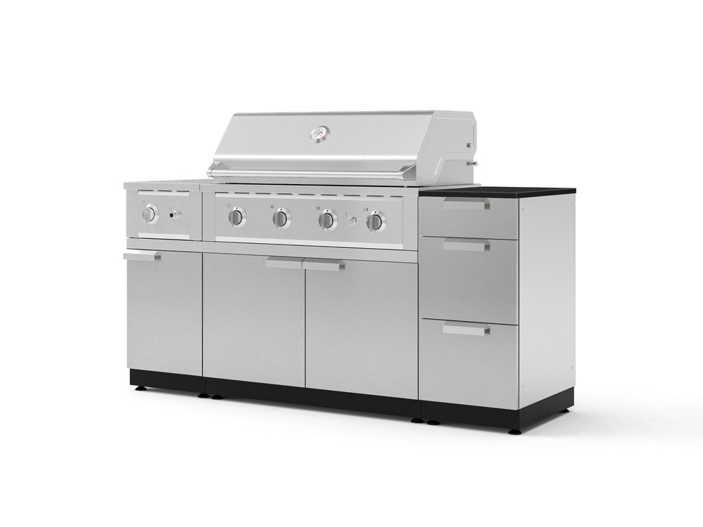 NewAge Outdoor Kitchens Outdoor Grill Island Stainless-Steel 6-Piece Cabinet Set with 3-Drawer, Grill Cabinet, Performance Grill, Side Burner and Dekton in Sirius Countertop - (Liquid Propane) | Garage Giant