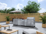 NewAge Outdoor Kitchens Stainless Steel 6-Piece Cabinet Set with Sink, Bar, Grill Cabinet, Performance Grill, Countertop and Fridge-66344-Garage Giant 