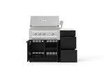 NewAge Outdoor Kitchens Outdoor Grill Island Stainless-Steel 4-Piece Cabinet Set with 3-Drawer, Grill Cabinet, Platinum Grill and Dekton in Aeris Countertop - (Liquid Propane) 