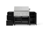 NewAge Outdoor Kitchens Outdoor Grill Island Aluminum 6-Piece Cabinet Set with Casters 1 Door, 3 Drawer, Grill Cabinet, Platinum Grill and Dekton in Sirius Countertops - (Liquid Propane) 