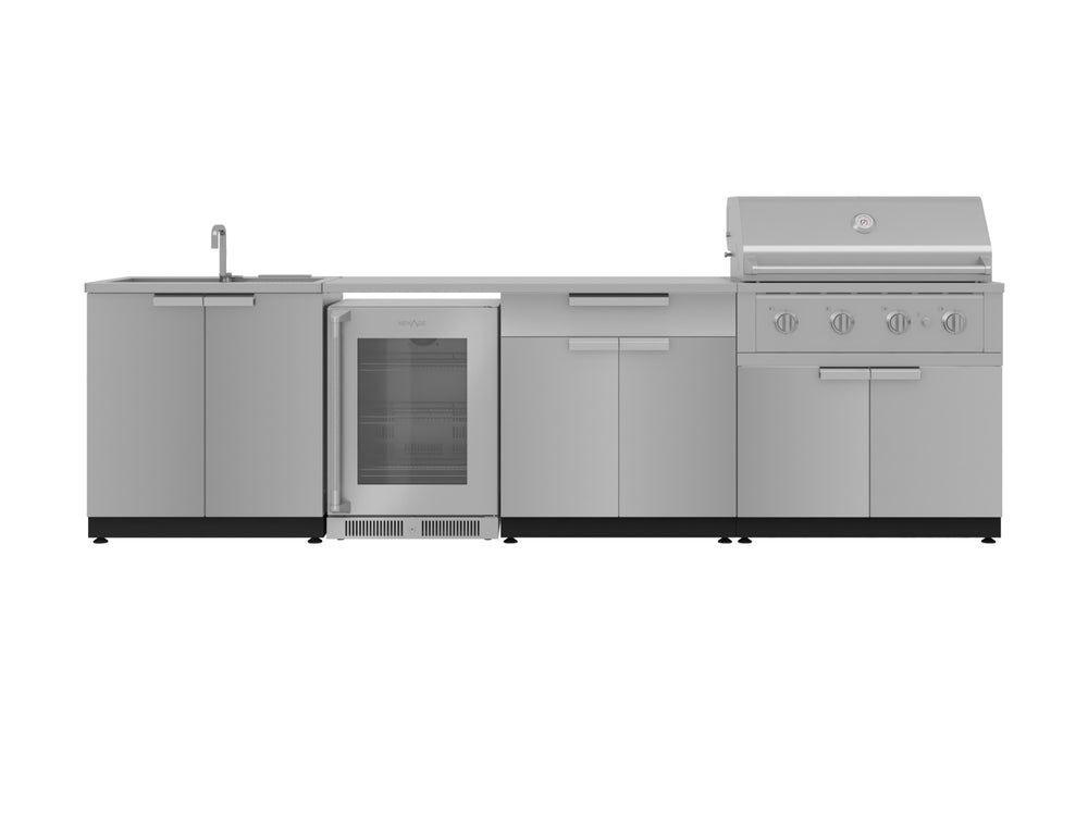 NewAge Outdoor Kitchens Stainless Steel 6-Piece Cabinet Set with Sink, Bar, Grill Cabinet, Performance Grill, Countertop and Fridge-66359-Garage Giant