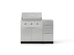 NewAge Outdoor Kitchens Outdoor Grill Island Stainless-Steel 4-Piece Cabinet Set with 3-Drawer, Grill Cabinet, Performance Grill and Countertop 