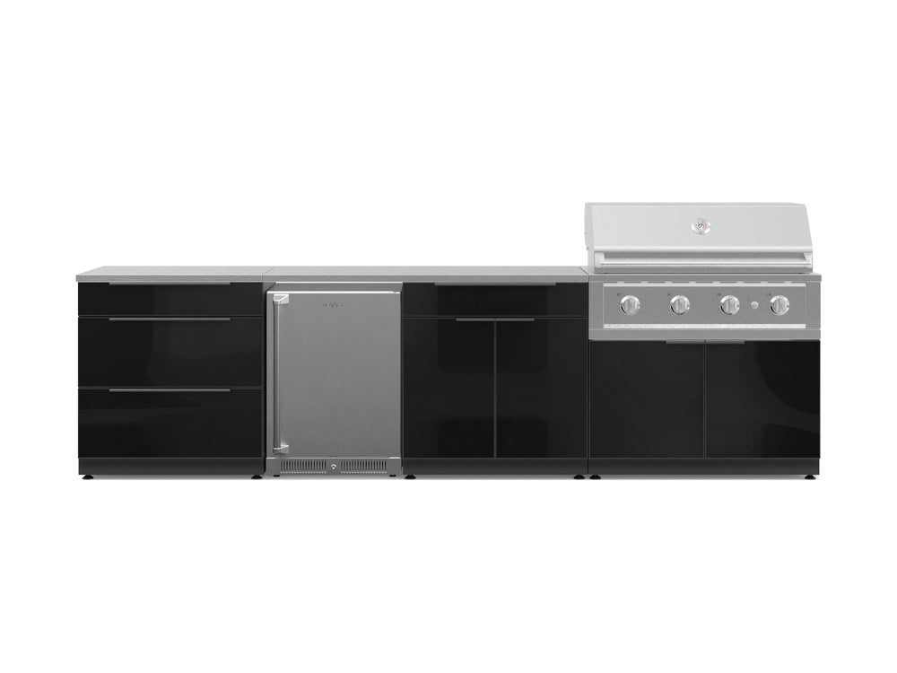 NewAge Outdoor Kitchens Aluminum 7-Piece Cabinet Set with 3-Drawer, Bar, Grill Cabinet, Performance Grill, Countertops and Stainless Steel Door Fridge-71391-Garage Giant