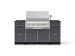 NewAge Outdoor Kitchens Outdoor Grill Island Aluminum 6-Piece Cabinet Set with 3 Drawers, Grill Cabinet, Platinum Grill and Dekton in Sirius Countertops - (Liquid Propane) 