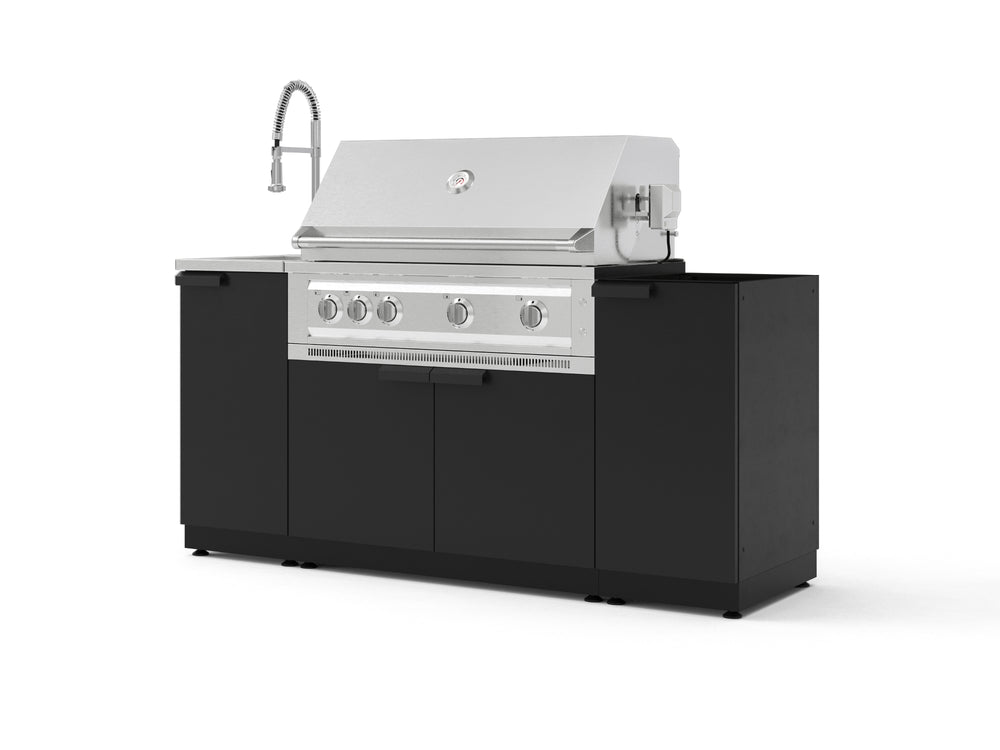 NewAge Outdoor Kitchens Outdoor Grill Island Stainless-Steel 5-Piece Cabinet Set with Sink, 1 Door, Grill Cabinet, Platinum Grill and Stainless Steel Countertop - (Liquid Propane) | Garage Giant