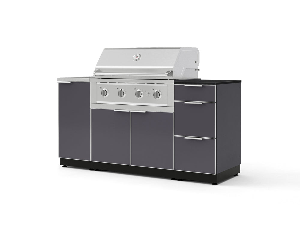 NewAge Outdoor Kitchens Outdoor Grill Island Aluminum 5-Piece Cabinet Set with Sink, 3 Drawer, Grill Cabinet, Performance Grill and Stainless Steel Countertop - (Liquid Propane) | Garage Giant