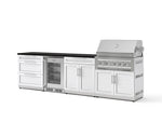 NewAge Outdoor Kitchens Stainless Steel 7-Piece Cabinet Set with 3-Drawer, Bar, Grill Cabinet, Platinum Grill, Countertop, and Glass Door Fridge-73636-Garage Giant 