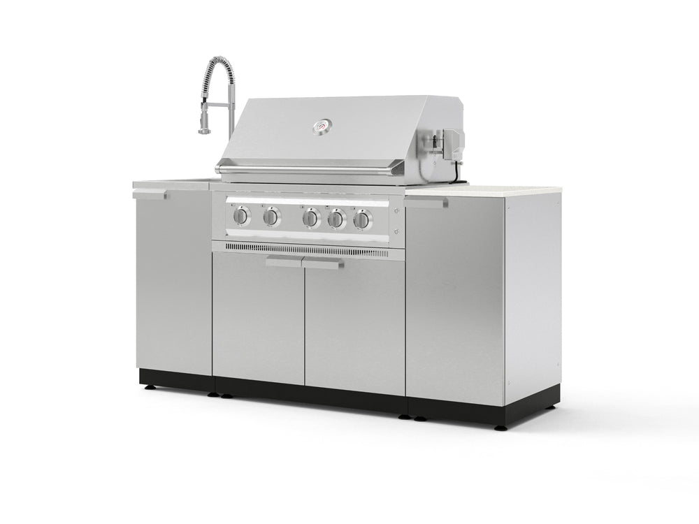 NewAge Outdoor Kitchens Outdoor Grill Island Stainless-Steel 5-Piece Cabinet Set with Sink, 1 Door, Grill Cabinet, Platinum Grill and Stainless Steel Countertop - (Natural Gas) | Garage Giant