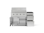 NewAge Outdoor Kitchens Outdoor Grill Island Stainless-Steel 4-Piece Cabinet Set with Casters and 3-Drawer, Grill Cabinet, Performance Grill and Dekton in Sirius Countertop - (Liquid Propane) 