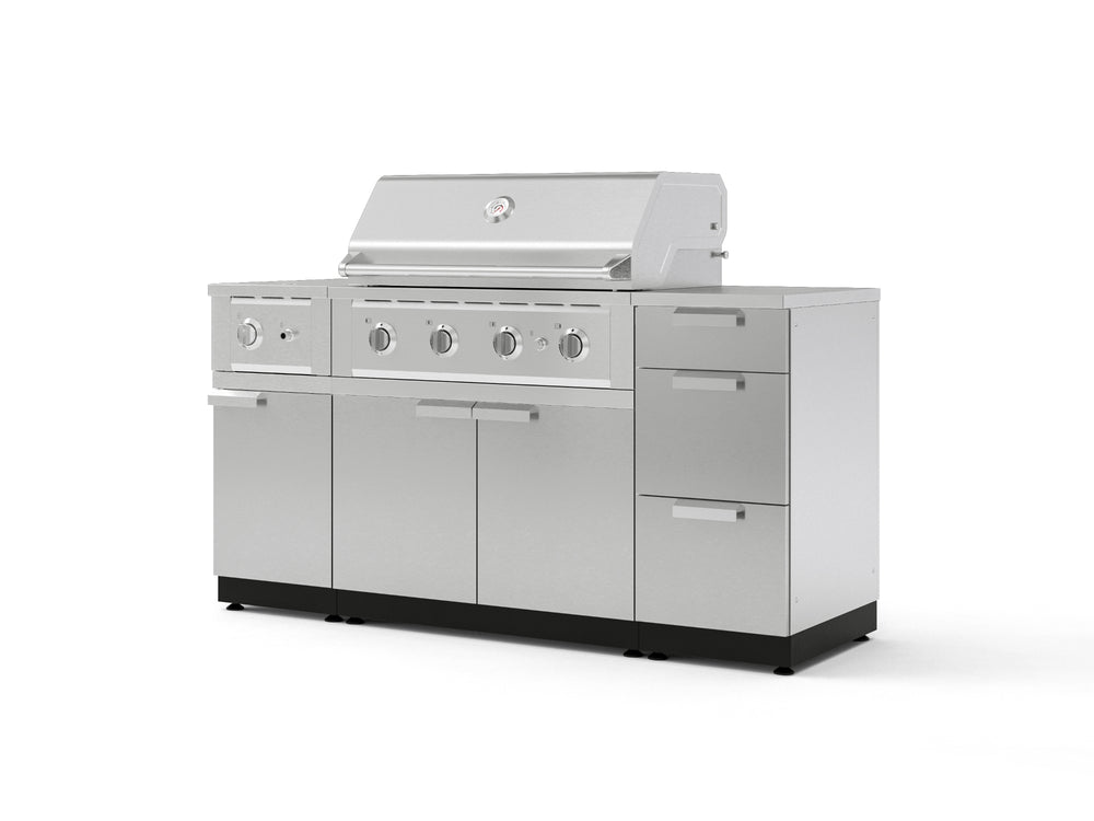 NewAge Outdoor Kitchens Outdoor Grill Island Stainless-Steel 6-Piece Cabinet Set with 3-Drawer, Grill Cabinet, Performance Grill, Side Burner and Countertop-74579-Garage Giant