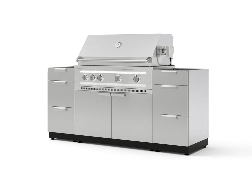 NewAge Outdoor Kitchens Outdoor Grill Island Stainless-Steel 5-Piece Cabinet Set with 3 Drawers, Grill Cabinet and Platinum Grill - (Liquid Propane) | Garage Giant