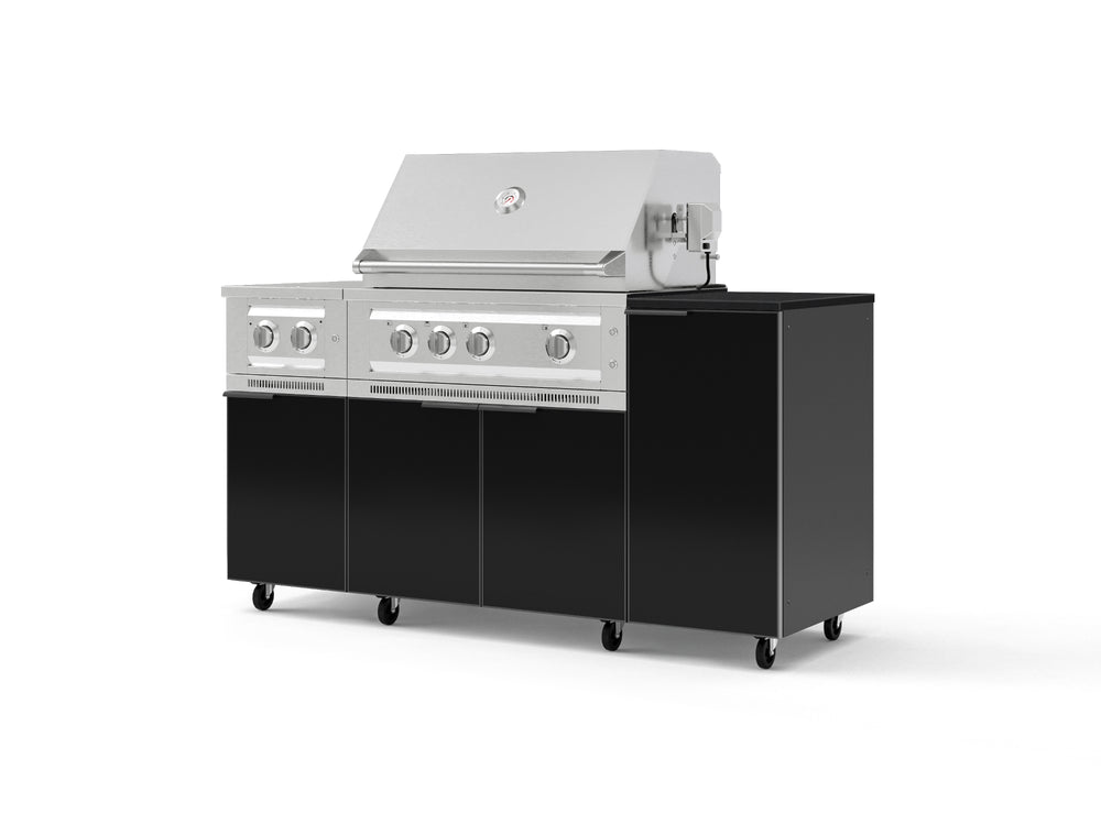NewAge Outdoor Kitchens Outdoor Grill Island Aluminum 6-Piece Cabinet Set with Casters and 1-Door, Grill Cabinet, Platinum Grill, Dual Side Burner and Dekton in Sirius Countertop - (Liquid Propane) | Garage Giant