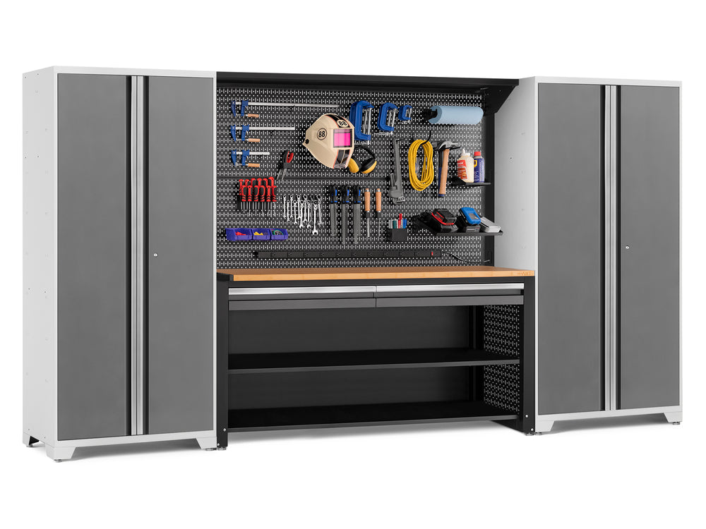 NewAge Garage Cabinets Pro Series 4-Piece Set with 78 in. Workstation, Lockers and Pegboard Accessories Kit-49585-Garage Giant