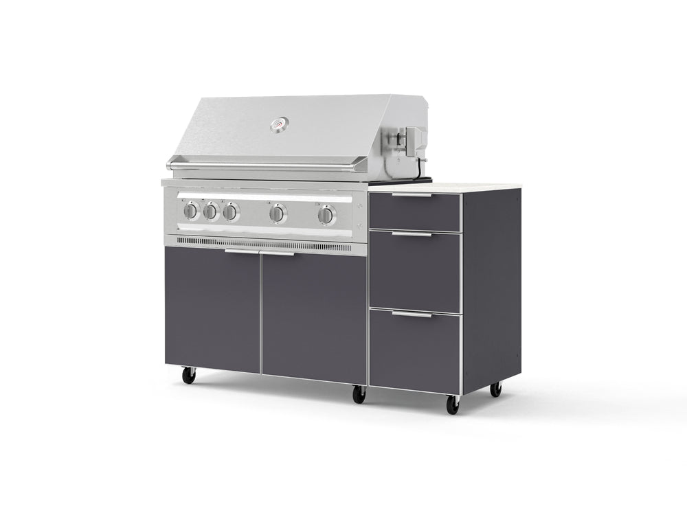 NewAge Outdoor Kitchens Outdoor Grill Island Aluminum 4-Piece Cabinet Set with Casters and 3-Drawer, Grill Cabinet, Platinum Grill and Dekton in Aeris Countertop - (Liquid Propane) | Garage Giant