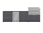 NewAge Outdoor Kitchens Aluminum 7-Piece Cabinet Set with 3-Drawer, Bar, Grill Cabinet, Platinum Grill, Countertops and Fridge-71837-Garage Giant 