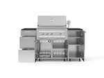 NewAge Outdoor Kitchens Outdoor Grill Island Stainless-Steel 6-Piece Cabinet Set with Casters 1 Door, 3 Drawer, Grill Cabinet, Platinum Grill and Dekton in Sirius Countertops - (Liquid Propane) 