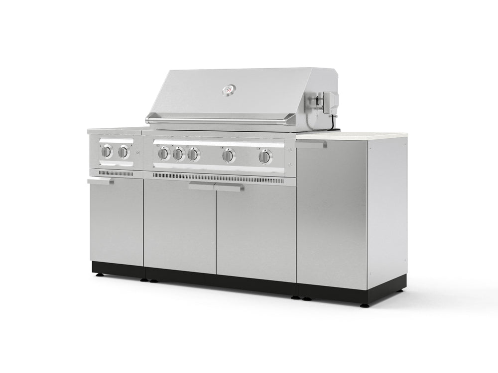NewAge Outdoor Kitchens Outdoor Grill Island Stainless-Steel 6-Piece Cabinet Set with 1-Door, Grill Cabinet, Platinum Grill, Dual Side Burner and Dekton in Aeris Countertop - (Natural Gas) | Garage Giant