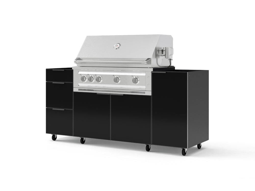 NewAge Outdoor Kitchens Outdoor Grill Island Aluminum 5-Piece Cabinet Set with Casters 1 Door, 3 Drawer, Grill Cabinet and Platinum Grill - (Liquid Propane) | Garage Giant