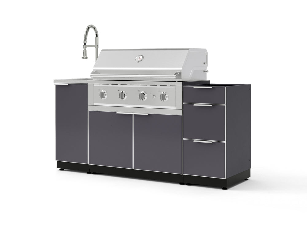NewAge Outdoor Kitchens Outdoor Grill Island Aluminum 5-Piece Cabinet Set with Sink, 3 Drawer, Grill Cabinet, Performance Grill and Stainless Steel Countertop - (Natural Gas) | Garage Giant
