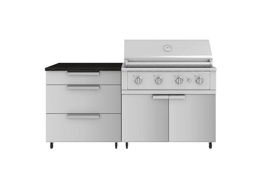 NewAge Outdoor Kitchens Stainless Steel 4-Piece Cabinet Set with Casters and 3 Drawer, Grill Cabinet, Performance Grill, Countertop-72140-Garage Giant