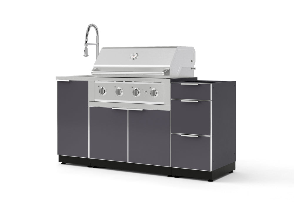 NewAge Outdoor Kitchens Outdoor Grill Island Aluminum 5-Piece Cabinet Set with Sink, 3 Drawer, Grill Cabinet, Performance Grill and Stainless Steel Countertop - (Natural Gas) | Garage Giant