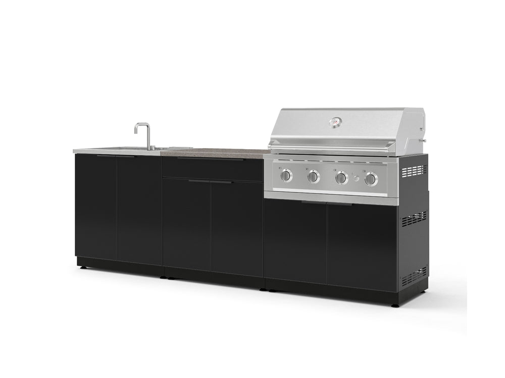 NewAge Outdoor Kitchens Aluminum 5-Piece Cabinet Set with Bar, Grill, Sink Cabinet, Performance Grill, and Countertop-73409-Garage Giant