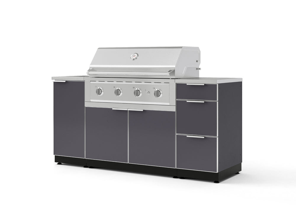 NewAge Outdoor Kitchens Outdoor Grill Island Aluminum 5-Piece Cabinet Set with Sink, 3 Drawer, Grill Cabinet, Performance Grill and Stainless Steel Countertop-74748-Garage Giant