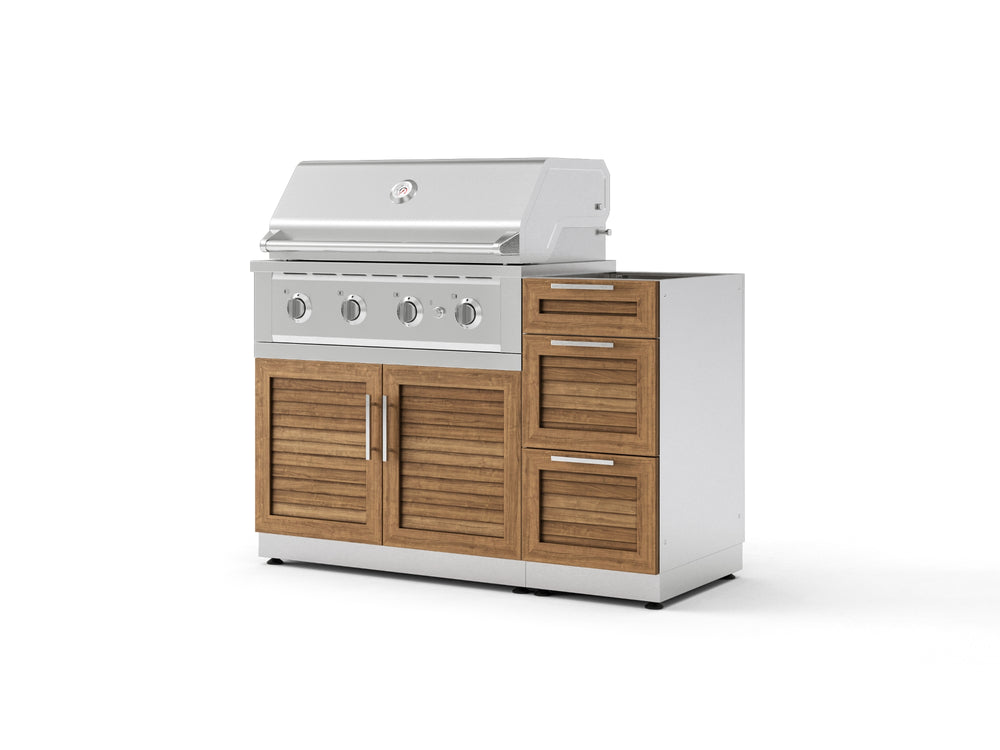 NewAge Outdoor Kitchens Outdoor Grill Island Stainless-Steel Louvered Doors 3-Piece Cabinet Set with 3-Drawer, Grill Cabinet and Performance Grill - (Liquid Propane) | Garage Giant
