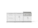 NewAge Outdoor Kitchens Stainless Steel Louvered Doors 5-Piece Cabinet Set with with 3-Drawer, Bar, Grill Cabinet, Platinum Griddle and Countertop-74955-Garage Giant 
