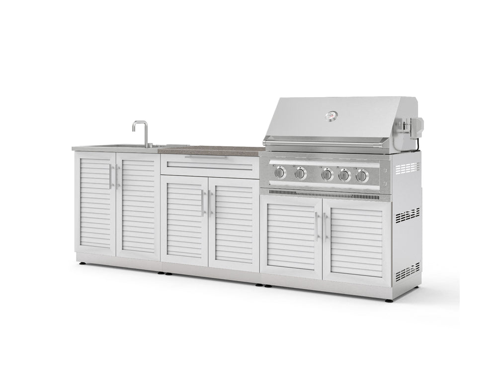 NewAge Outdoor Kitchens Stainless-Steel 5-Piece Cabinet Set with Bar, Sink, Grill Cabinet, Platinum Grill, and Countertop-73439-Garage Giant