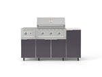 NewAge Outdoor Kitchens Outdoor Grill Island Aluminum 6-Piece Cabinet Set with Casters and 1-Door, Grill Cabinet, Performance Grill, Side Burner and Dekton in Aeris Countertop - (Liquid Propane) 