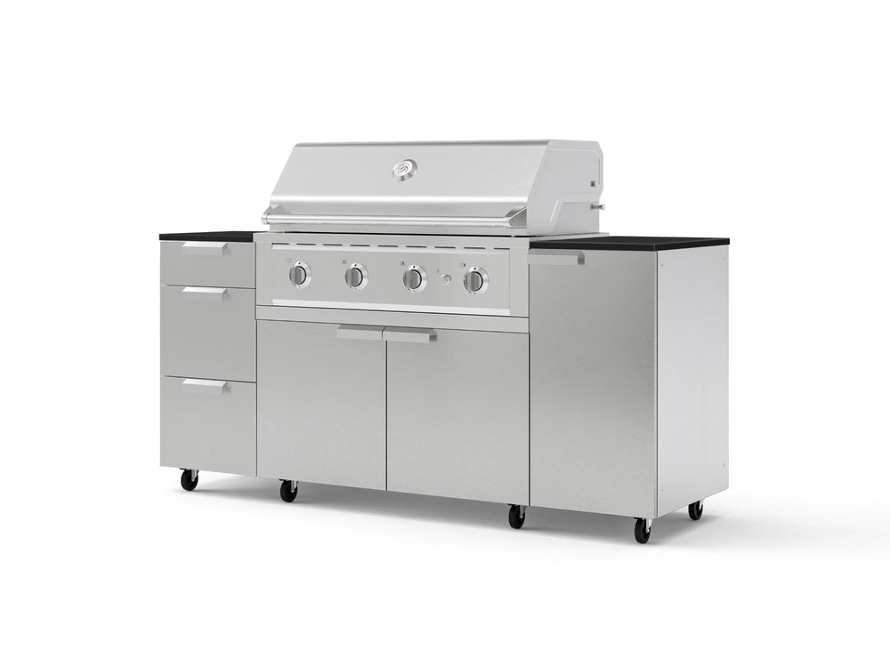 NewAge Outdoor Kitchens Outdoor Grill Island Stainless-Steel 6-Piece Cabinet Set with Casters 1 Door, 3 Drawer, Grill Cabinet, Performance Grill and Dekton in Sirius Countertops - (Liquid Propane) | Garage Giant