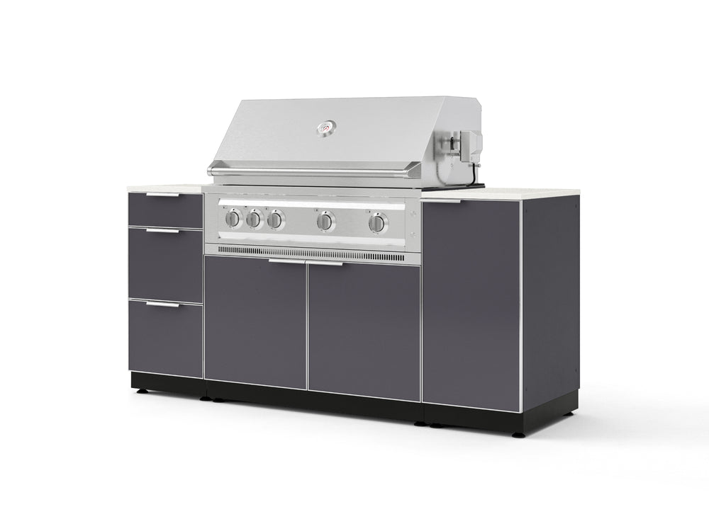 NewAge Outdoor Kitchens Outdoor Grill Island Aluminum 6-Piece Cabinet Set with 1 Door, 3 Drawer, Grill Cabinet, Platinum Grill and Dekton in Aeris Countertops - (Liquid Propane) | Garage Giant