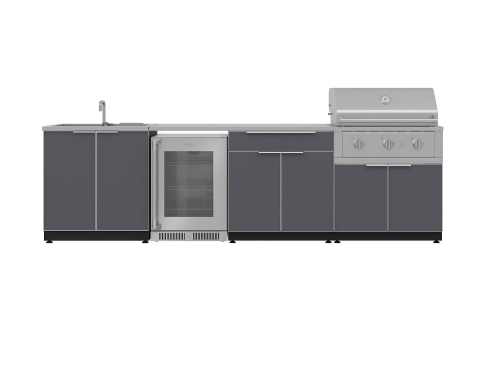 NewAge Outdoor Kitchens Aluminum 6-Piece Cabinet Set with Sink, Bar, Grill Cabinet, Performance Grill, Countertop and Fridge-66328-Garage Giant