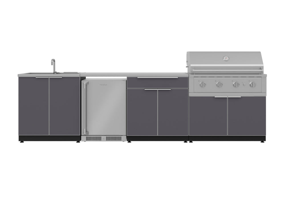 NewAge Outdoor Kitchens Aluminum 6-Piece Cabinet Set with Sink, Bar, Grill Cabinet, Performance Grill, Countertop and Fridge-66315-Garage Giant