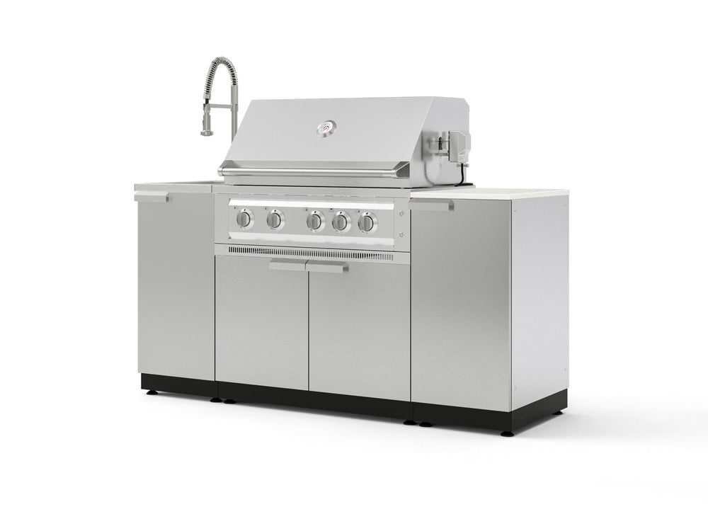 NewAge Outdoor Kitchens Outdoor Grill Island Stainless-Steel 5-Piece Cabinet Set with Sink, 1 Door, Grill Cabinet, Platinum Grill and Stainless Steel Countertop - (Natural Gas) | Garage Giant