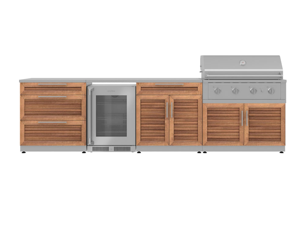 NewAge Outdoor Kitchens Stainless Steel 7-Piece Cabinet Set with 3-Drawer, Bar, Grill Cabinet, Performance Grill, Countertops and Fridge-67912-Garage Giant