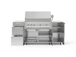NewAge Outdoor Kitchens Outdoor Grill Island Stainless-Steel 6-Piece Cabinet Set with Casters 1 Door, 3 Drawer, Grill Cabinet, Platinum Grill and Dekton in Aeris Countertops - (Liquid Propane) 