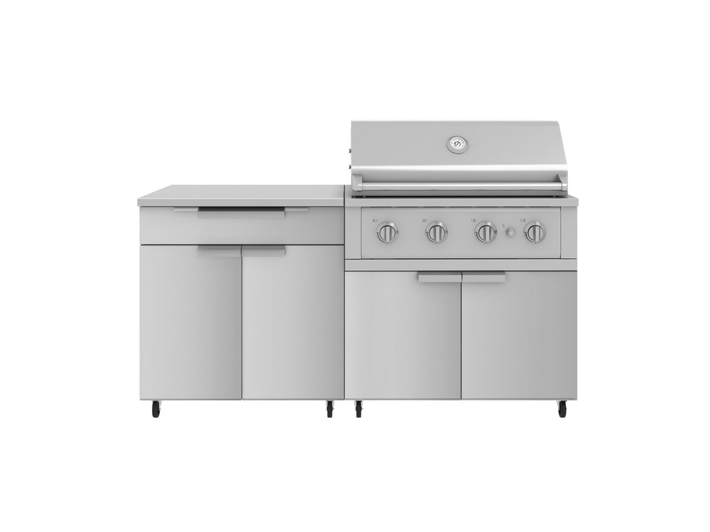 NewAge Outdoor Kitchens Stainless Steel 4-Piece Cabinet Set with Caster and Bar, Grill Cabinet, Platinum Grill, and Countertop-72418-Garage Giant