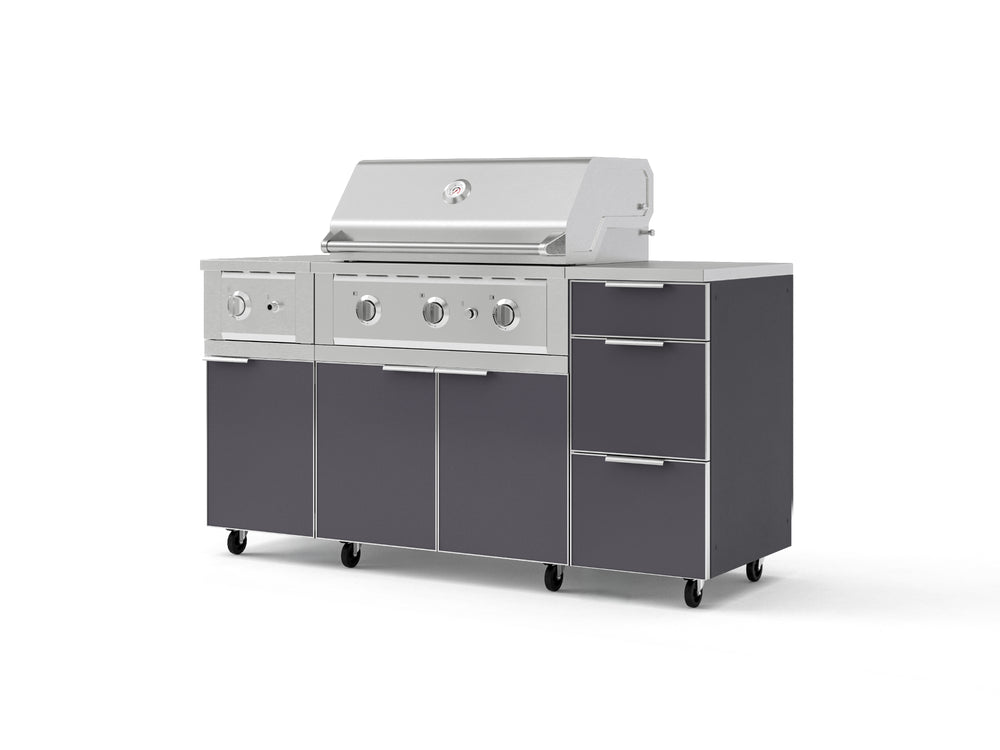 NewAge Outdoor Kitchens Outdoor Grill Island Aluminum 6-Piece Cabinet Set with Casters and 3-Drawer, Grill Cabinet, Performance Grill, Side Burner, Countertop-74872-Garage Giant