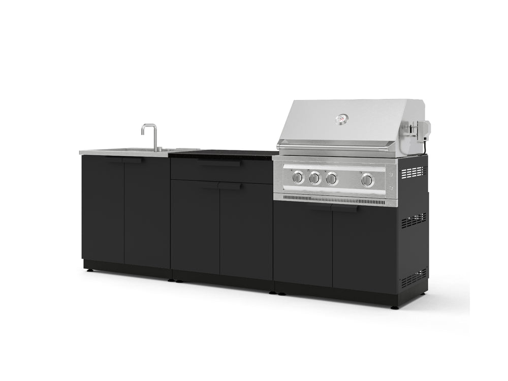 NewAge Outdoor Kitchens Stainless-Steel 5-Piece Cabinet Set with Bar, Sink, Grill Cabinet, Platinum Grill, and Countertop-73393-Garage Giant