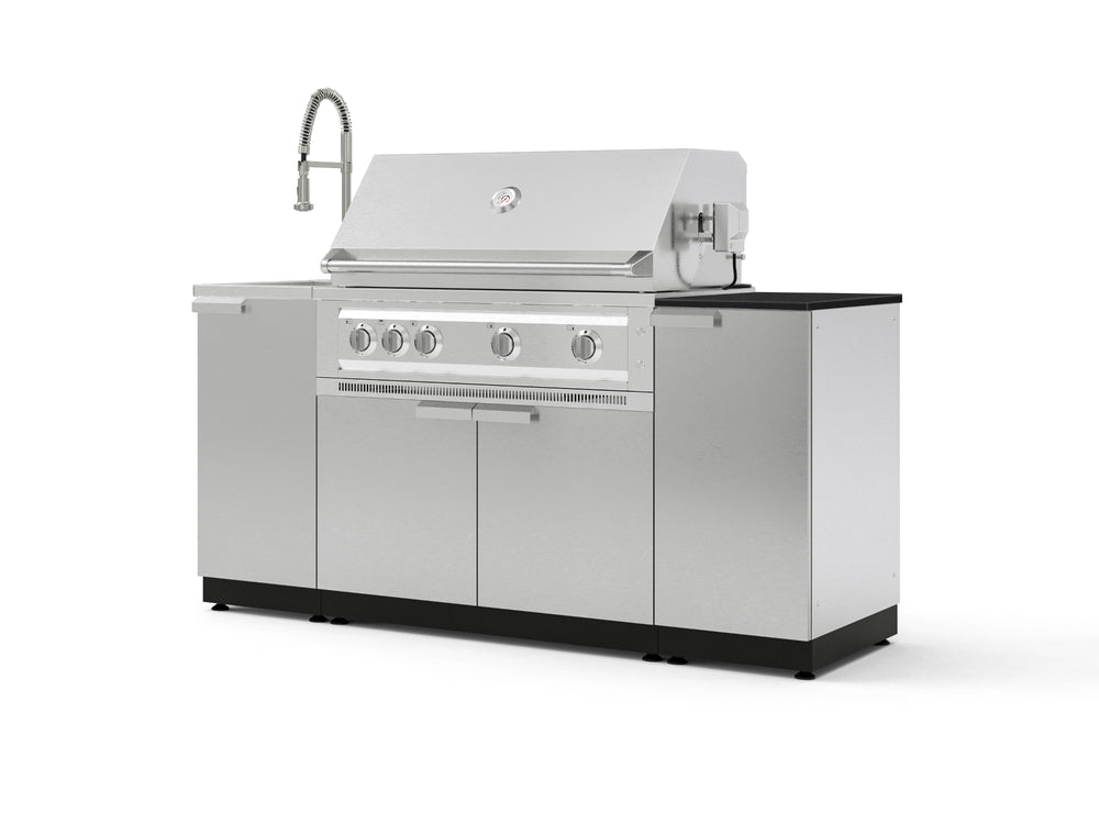 NewAge Outdoor Kitchens Outdoor Grill Island Stainless-Steel 5-Piece Cabinet Set with Sink, 1 Door, Grill Cabinet, Platinum Grill and Stainless Steel Countertop - (Liquid Propane) | Garage Giant