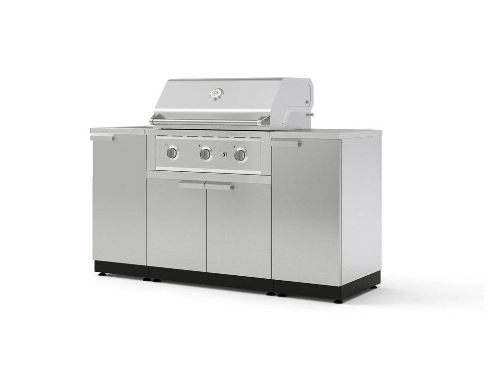 NewAge Outdoor Kitchens Outdoor Grill Island Stainless-Steel 5-Piece Cabinet Set with Sink, 1 Door, Grill Cabinet, Performance Grill and Stainless Steel Countertop-74653-Garage Giant