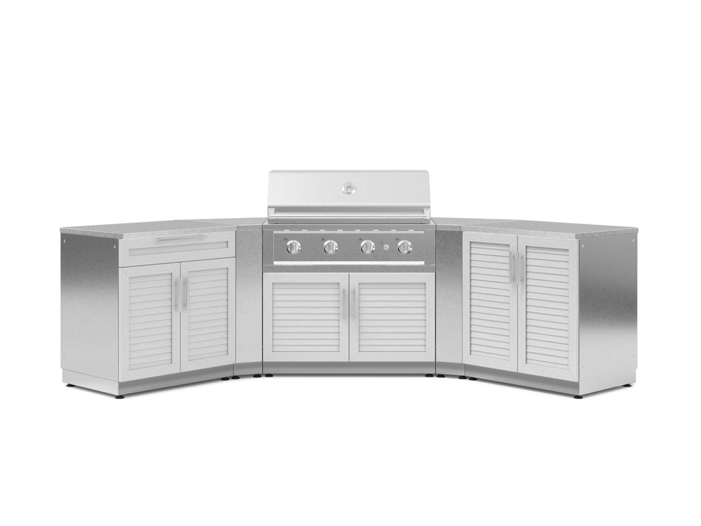 NewAge Outdoor Kitchens Stainless-Steel 7-Piece Cabinet Set with 2 Door, Bar, Corner, Grill Cabinet, Performance Grill, and Countertops-67679-Garage Giant