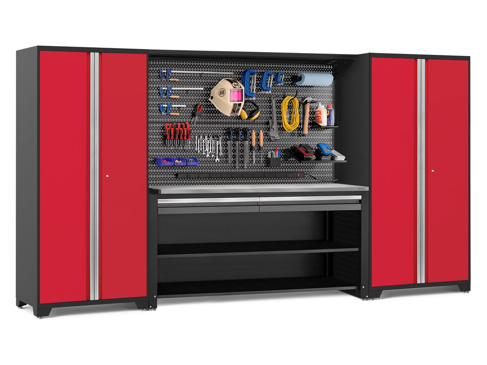 NewAge Garage Cabinets Pro Series 4-Piece Set with 78 in. Workstation, Lockers and Pegboard Accessories Kit-49582-Garage Giant