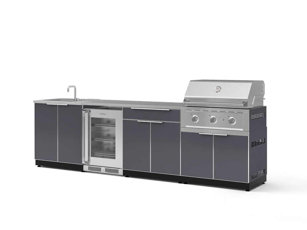 NewAge Outdoor Kitchens Aluminum 6-Piece Cabinet Set with Sink, Bar, Grill Cabinet, Performance Grill, Countertop and Fridge-66325-Garage Giant