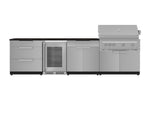 NewAge Outdoor Kitchens Stainless Steel 7-Piece Cabinet Set with 3-Drawer, Bar, Grill Cabinet, Platinum Grill, Countertop, and Fridge-71870-Garage Giant 
