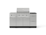 NewAge Outdoor Kitchens Outdoor Grill Island Stainless-Steel 6-Piece Cabinet Set with 3-Drawer, Grill Cabinet, Performance Grill, Side Burner and Dekton in Sirius Countertop - (Natural Gas) 