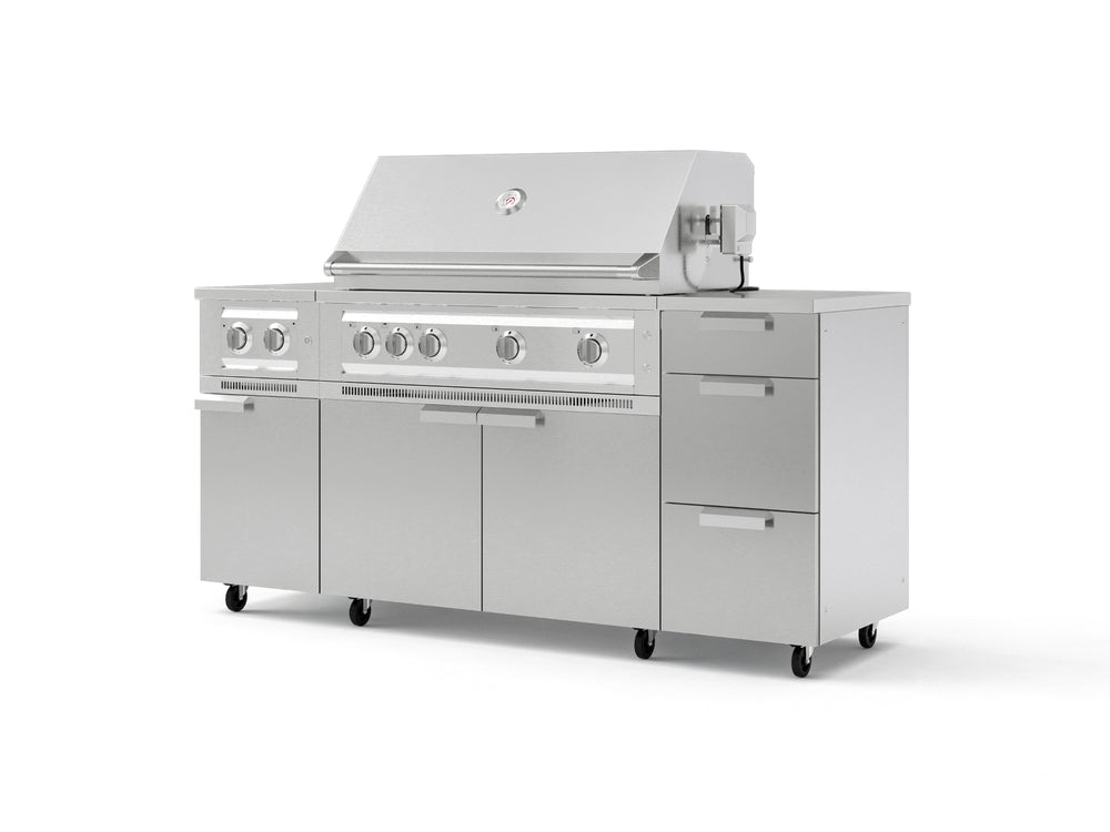 NewAge Outdoor Kitchens Outdoor Grill Island Stainless-Steel 6-Piece Cabinet Set with Casters and 3-Drawer, Grill Cabinet, Platinum Grill, Dual Side Burner, Countertop-74883-Garage Giant