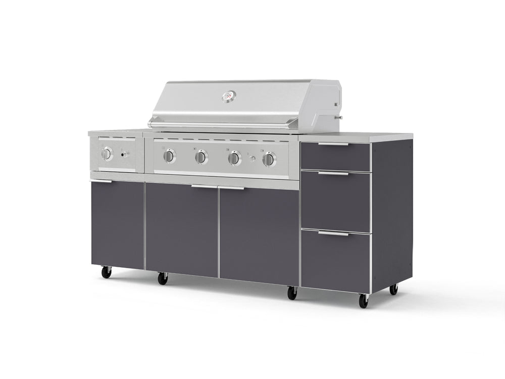 NewAge Outdoor Kitchens Outdoor Grill Island Aluminum 6-Piece Cabinet Set with Casters and 3-Drawer, Grill Cabinet, Performance Grill, Side Burner, Countertop-74874-Garage Giant